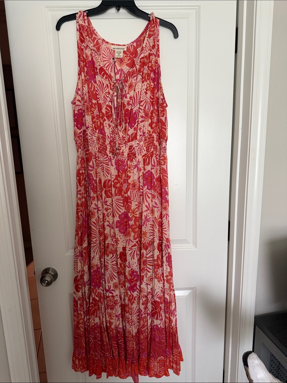 Sleeveless Pink & Orange Floral Maxi Dress by Sky and Sand